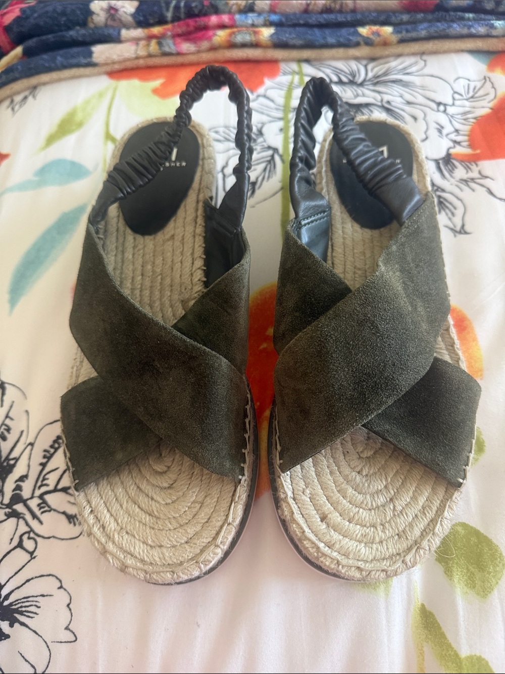 Marc Fisher Olive Green Suede Crisscross Espadrille Slingback Sandals